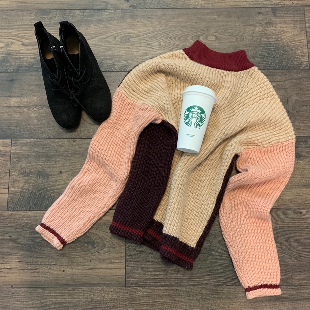 Topshop Colorblock Knit Sweater Pink Plum Size 6